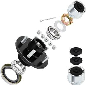 1 Set Trailer Hub Kit 5 Bolt 4.5 for 3500 lb Trailer Axle, Including L44649 L68149 Bearing, Grease Seal, Dust Cap and Rubber Plug, Lug Nuts Fits for 1-1/16'' to 1-3/8" Trailer Axles #84 Spindle