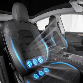 قطعتان من غطاء المقعد الأمامي للسيارة المبرد يناسب جميع موديلات تيسلا، وسادة مقعد سيارة مخصصة مع مروحة تبريد لطراز تيسلا 3 موديل Y 2017-2022، تغطية كاملة من الجلد المقاوم للماء، أسود in Kuwait