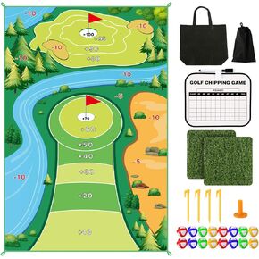 Golf Game Set, 47.2x70.8in Golf Game Training Mat Chipping Golf Game Mat Sticky Golf Mat Game Indoor Golf Game Washable Mini Golf Set Golf Accessories for Adults Family Kids Game Practice