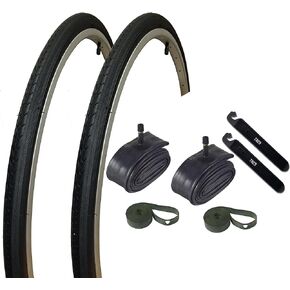 2 Bike Tires, Tubes & Strips - 27" x 1-1/4" Road Bike Tires, Tubes, Rim Strips & Tire Levers Bundle. Steel Frame Road Bike replacment Tires.