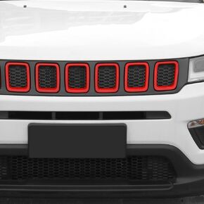 Grille Grill Cover Inserts Frame Trims Kit for Jeep Compass 2017 2018 2019 (Red)