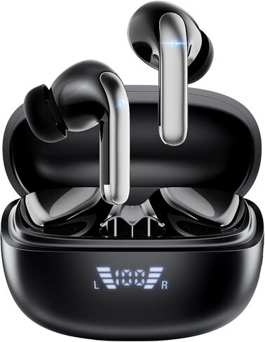 Wireless Earbuds, Bluetooth 5.3 Headphones 40H Playtime with 4 ENC Noise-Cancelling Mic, LED Digital Display Charging Case, Deep Bass IPX7 Waterproof Earphones Stereo Headset for Android iOS Black in Saudi Arabia