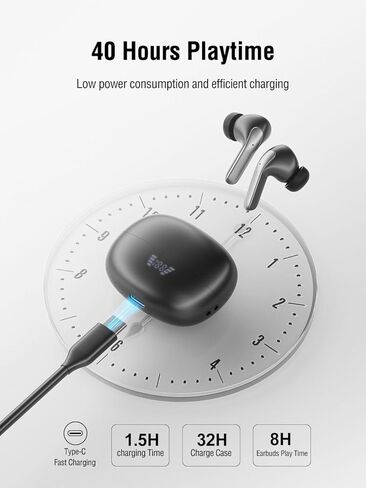Wireless Earbuds, Bluetooth 5.3 Headphones 40H Playtime with 4 ENC Noise-Cancelling Mic, LED Digital Display Charging Case, Deep Bass IPX7 Waterproof Earphones Stereo Headset for Android iOS Black in Saudi Arabia