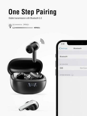 Wireless Earbuds, Bluetooth 5.3 Headphones 40H Playtime with 4 ENC Noise-Cancelling Mic, LED Digital Display Charging Case, Deep Bass IPX7 Waterproof Earphones Stereo Headset for Android iOS Black in Saudi Arabia