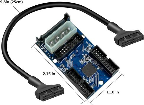 محول مقسم محور رأس USB 3.0، كابل مقسم USB 3.0 داخلي للوحة الأم، بطاقة تمديد IDC 19/20 دبوس 1 إلى 2 أنثى، لبطاقة مضيف الكمبيوتر المكتبي التي تدعم Windows 10/8/7/XP إلخ in Saudi Arabia