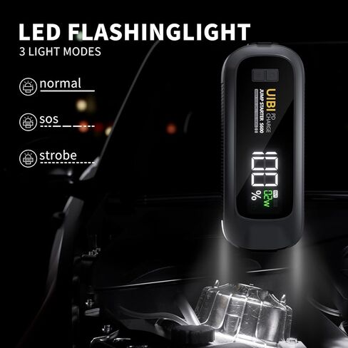 S600 Jump Starter، بطارية السيارة 5000 أمبير، صندوق القفز ببطارية ليثيوم 12 فولت (جميع الغاز/10.0 لتر ديزل) كابلات قافزة مع حزمة بطارية، بنك طاقة مع شحن سريع 65 وات، شاشة LCD، ضوء LED in Saudi Arabia