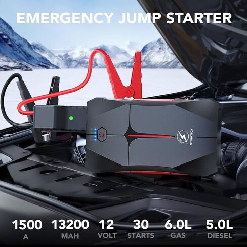 FLYLINKTECH بطارية Jump Starter 1500A Peak 12V حزمة معززة لبطارية السيارة التلقائية (6.0 لتر غاز أو 5.0 لتر ديزل)، بنك طاقة محمول مع كابل توصيل آمن، مصباح يدوي LED، ولاعة سجائر السيارة EC5 in Saudi Arabia