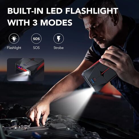 FLYLINKTECH بطارية Jump Starter 1500A Peak 12V حزمة معززة لبطارية السيارة التلقائية (6.0 لتر غاز أو 5.0 لتر ديزل)، بنك طاقة محمول مع كابل توصيل آمن، مصباح يدوي LED، ولاعة سجائر السيارة EC5 in Saudi Arabia
