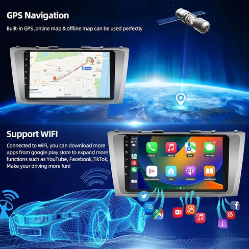 ترقية ستيريو راديو السيارة لسيارة Toyota Camry 2007 2008 2009 2010 2011، Android 12 9 بوصة 2+32 جيجابايت IPS شاشة تعمل باللمس مع Carplay لاسلكي وAndroid Auto يأتي مع كاميرا احتياطية AHD in Kuwait