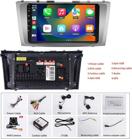 ترقية ستيريو راديو السيارة لسيارة Toyota Camry 2007 2008 2009 2010 2011، Android 12 9 بوصة 2+32 جيجابايت IPS شاشة تعمل باللمس مع Carplay لاسلكي وAndroid Auto يأتي مع كاميرا احتياطية AHD in Kuwait