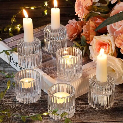 مجموعة حامل شموع زجاجية قابلة للعكس مكونة من 6 حوامل نذرية من الزجاج المضلع الشفاف، حوامل شموع تيلايت، حوامل شموع مستدقة للشمعدانات للطاولة المركزية، حفل زفاف، عيد الميلاد، مهرجان عيد الميلاد in Kuwait