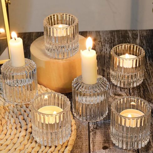 مجموعة حامل شموع زجاجية قابلة للعكس مكونة من 6 حوامل نذرية من الزجاج المضلع الشفاف، حوامل شموع تيلايت، حوامل شموع مستدقة للشمعدانات للطاولة المركزية، حفل زفاف، عيد الميلاد، مهرجان عيد الميلاد in Kuwait