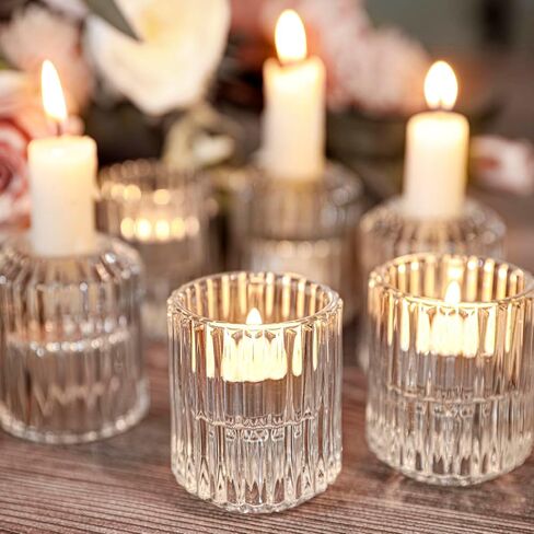 مجموعة حامل شموع زجاجية قابلة للعكس مكونة من 6 حوامل نذرية من الزجاج المضلع الشفاف، حوامل شموع تيلايت، حوامل شموع مستدقة للشمعدانات للطاولة المركزية، حفل زفاف، عيد الميلاد، مهرجان عيد الميلاد in Kuwait