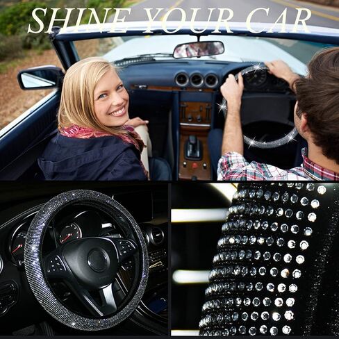 غطاء عجلة القيادة باللون الأرجواني للنساء والفتيات، أغطية عجلة القيادة من حجر الراين اللامع مقاس 15 بوصة قابلة للتمدد، ملحقات سيارة لطيفة مع عبوتين من قواعد السيارة لحاملي الأكواب in Kuwait