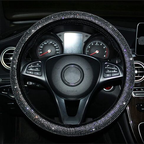 غطاء عجلة القيادة باللون الأرجواني للنساء والفتيات، أغطية عجلة القيادة من حجر الراين اللامع مقاس 15 بوصة قابلة للتمدد، ملحقات سيارة لطيفة مع عبوتين من قواعد السيارة لحاملي الأكواب in Kuwait