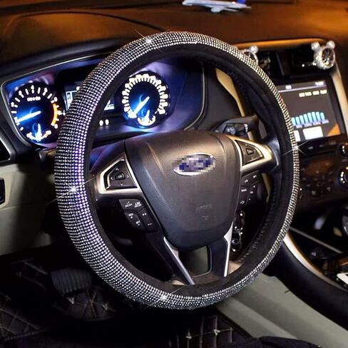 غطاء عجلة القيادة باللون الأرجواني للنساء والفتيات، أغطية عجلة القيادة من حجر الراين اللامع مقاس 15 بوصة قابلة للتمدد، ملحقات سيارة لطيفة مع عبوتين من قواعد السيارة لحاملي الأكواب in Kuwait