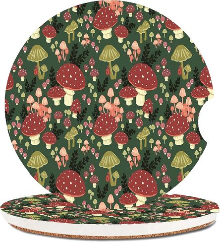 Sage Green Leaf Absorbent Plants Car Coasters 2 Pack Car Cup Holder Coaster with Cork Back and Finger Notch Auto Car Accessories Gifts for Women & Men in Saudi Arabia