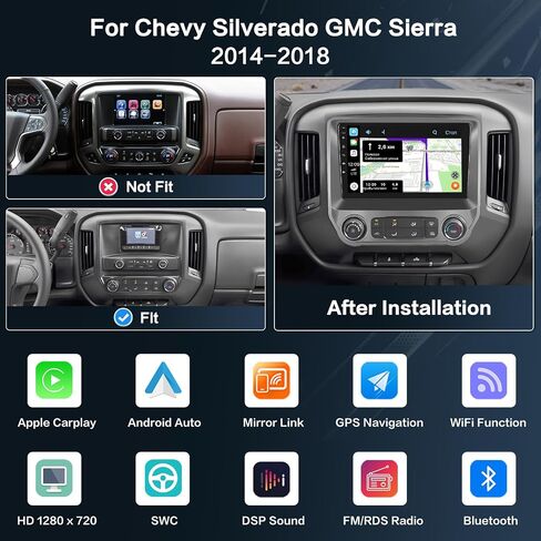 راديو ترقية ستيريو للسيارة 8-Core 4+64G Android 13 لسيارة 2014-2018 Chevy Silverado GMC Sierra، شاشة لمس عالية الدقة 10.1 بوصة مع CarPlay اللاسلكي وAndroid Auto، كاميرا احتياطية AHD، وصلة مرآة، GPS Navi in Saudi Arabia