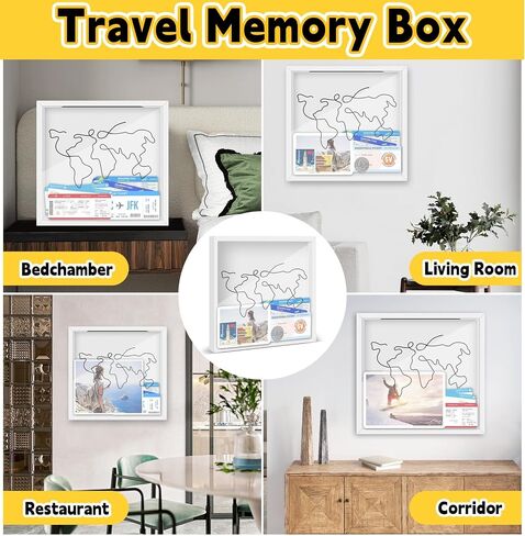 Travel Adventure Archive Shadow Box, White Top Loading Shadow Box with Slot - Small Memory Box for Travel Decor, Adventure Archive and Ticket Storage, Life in a Box Travel Memory Box for Keepsakes in Saudi Arabia