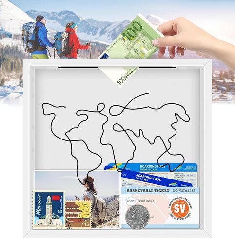 Travel Adventure Archive Shadow Box, White Top Loading Shadow Box with Slot - Small Memory Box for Travel Decor, Adventure Archive and Ticket Storage, Life in a Box Travel Memory Box for Keepsakes in Saudi Arabia