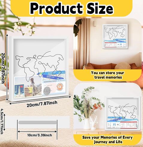 Travel Adventure Archive Shadow Box, White Top Loading Shadow Box with Slot - Small Memory Box for Travel Decor, Adventure Archive and Ticket Storage, Life in a Box Travel Memory Box for Keepsakes in Saudi Arabia