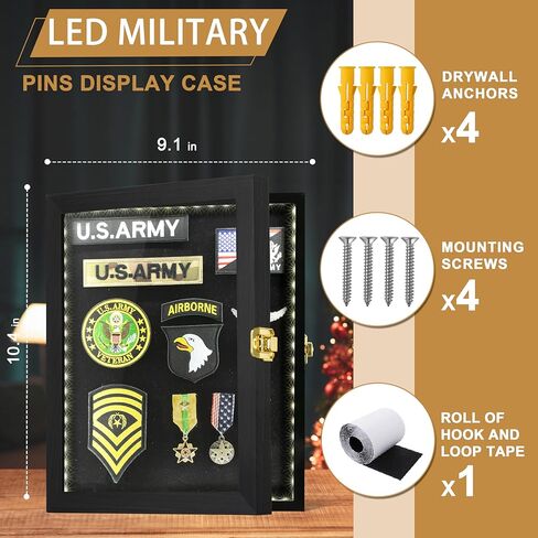 حافظة عرض دبوس LED مقاس 11x14 بوصة، حامل إطار خشبي لمجموعة الميداليات العسكرية مع زجاج أكريليك للحماية من الأشعة فوق البنفسجية بنسبة 98%، دبابيس تثبيت على الحائط، علامات الشاطئ، صندوق ظلال شرائط الشارة لديكور المنزل in Kuwait