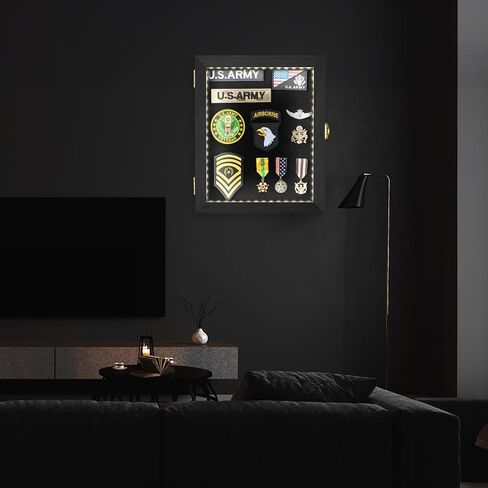 حافظة عرض دبوس LED مقاس 11x14 بوصة، حامل إطار خشبي لمجموعة الميداليات العسكرية مع زجاج أكريليك للحماية من الأشعة فوق البنفسجية بنسبة 98%، دبابيس تثبيت على الحائط، علامات الشاطئ، صندوق ظلال شرائط الشارة لديكور المنزل in Kuwait