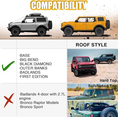 مجموعة القضبان المتقاطعة لحامل السقف مناسبة لـ 2021-2024 Ford Bronco 2/4 Door، استبدال ملحقات البضائع ذات القضبان الجانبية (ليس لرياضة برونكو) in Kuwait