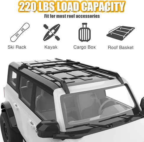مجموعة القضبان المتقاطعة لحامل السقف مناسبة لـ 2021-2024 Ford Bronco 2/4 Door، استبدال ملحقات البضائع ذات القضبان الجانبية (ليس لرياضة برونكو) in Kuwait