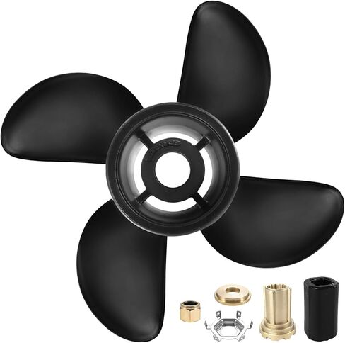 مروحة القارب OEM 48-8M0084495، 4 شفرات 14 بوصة × 19 بوصة (تتضمن مجموعات المحور) مروحة ألومنيوم تناسب ميركوري 135-300 حصان ثنائي الشوط ومحرك رباعي الأشواط، RH in Kuwait