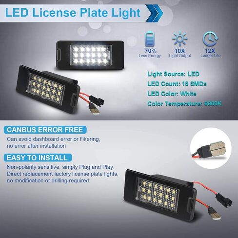 مجموعة مصابيح لوحة ترخيص LED متوافقة مع 2015-2020 Chevy Tahoe GMC Yukon Suburban Equinox Malibu Cadillac Escalade ESV ATS 6000K أبيض، حزمة من 2 in Kuwait