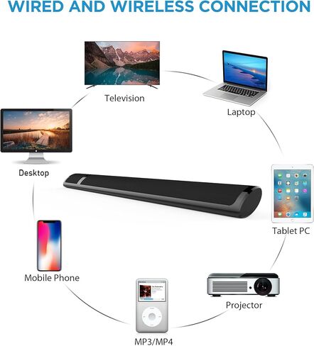 شريط صوت، شريط صوت للتلفزيون سلكي وبلوتوث مع بلوتوث لاسلكي/ARC/Opt/RCA/AUX/Coax/جهاز تحكم عن بعد، 36 بوصة in Kuwait