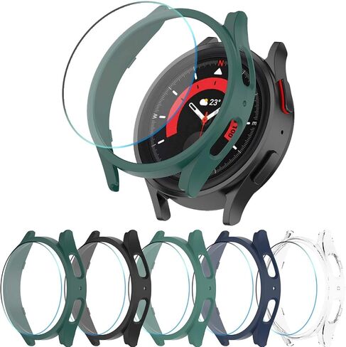 [5+5 عبوات] واقي شاشة Wuqikuqi لساعة Galaxy Watch 5 Pro وحافظة مقاس 45 مم، طبقة واقية من الزجاج المقوى المضاد للضباب ومصد صلب من البولي كربونات، مجموعة غطاء وجه لملحقات Samsung Watch5 Pro in Saudi Arabia
