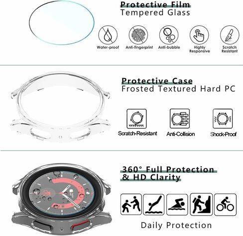 [5+5 عبوات] واقي شاشة Wuqikuqi لساعة Galaxy Watch 5 Pro وحافظة مقاس 45 مم، طبقة واقية من الزجاج المقوى المضاد للضباب ومصد صلب من البولي كربونات، مجموعة غطاء وجه لملحقات Samsung Watch5 Pro in Saudi Arabia
