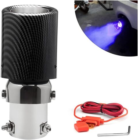 AUCELI 2.5 Inch Inlet Exhaust Tip, Carbon Fiber Modification Luminous Tailpipe Tube, Stainless Steel Car Exhaust Tail Pipe with Frame LED Light, Universal Car Accessories for Most Vehicle in Saudi Arabia
