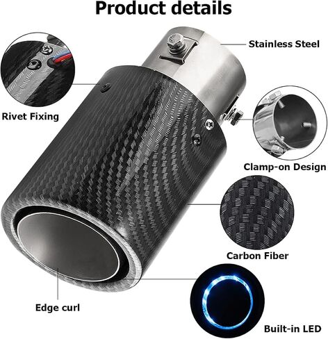 AUCELI 2.5 Inch Inlet Exhaust Tip, Carbon Fiber Modification Luminous Tailpipe Tube, Stainless Steel Car Exhaust Tail Pipe with Frame LED Light, Universal Car Accessories for Most Vehicle in Saudi Arabia