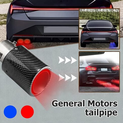 AUCELI 2.5 Inch Inlet Exhaust Tip, Carbon Fiber Modification Luminous Tailpipe Tube, Stainless Steel Car Exhaust Tail Pipe with Frame LED Light, Universal Car Accessories for Most Vehicle in Saudi Arabia