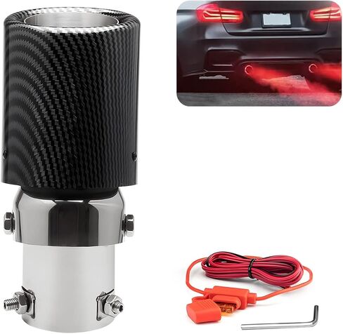 AUCELI 2.5 Inch Inlet Exhaust Tip, Carbon Fiber Modification Luminous Tailpipe Tube, Stainless Steel Car Exhaust Tail Pipe with Frame LED Light, Universal Car Accessories for Most Vehicle in Saudi Arabia