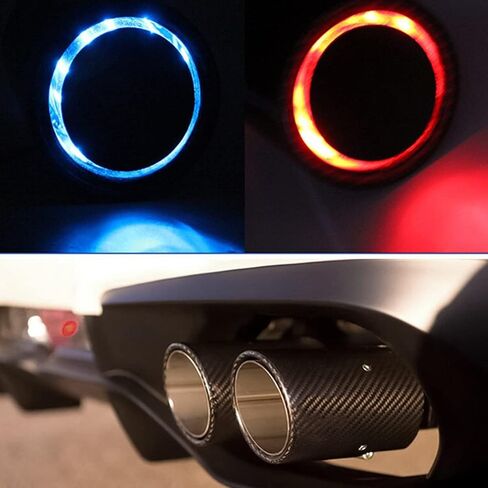 AUCELI 2.5 Inch Inlet Exhaust Tip, Carbon Fiber Modification Luminous Tailpipe Tube, Stainless Steel Car Exhaust Tail Pipe with Frame LED Light, Universal Car Accessories for Most Vehicle in Saudi Arabia
