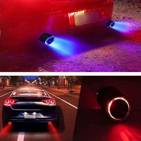 AUCELI 2.5 Inch Inlet Exhaust Tip, Carbon Fiber Modification Luminous Tailpipe Tube, Stainless Steel Car Exhaust Tail Pipe with Frame LED Light, Universal Car Accessories for Most Vehicle in Saudi Arabia