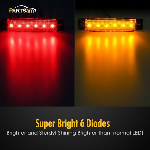 10 قطع من Partsam 3.8 بوصة كهرمان/أحمر 6LED مؤشرات جانبية لشاحنة مقطورة RV تخييم دراجة نارية متنقل (5 كهرماني + 5 أحمر) in Saudi Arabia