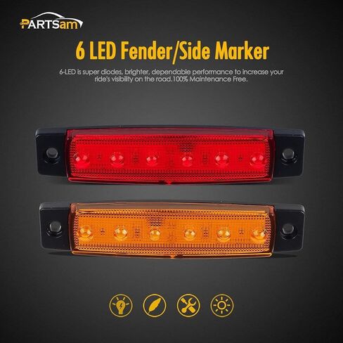 10 قطع من Partsam 3.8 بوصة كهرمان/أحمر 6LED مؤشرات جانبية لشاحنة مقطورة RV تخييم دراجة نارية متنقل (5 كهرماني + 5 أحمر) in Saudi Arabia