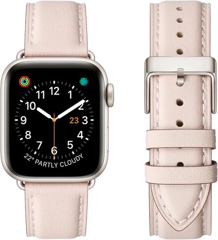 OMIU Square Bands Compatible with Apple Watch Band 38mm 40mm 41mm 42mm 44mm 45mm 49mm, Genuine Leather Wristband Starp for iWatch SE Series 9 8 7 6 5 4 3 2 1 Ultra for Women Men(Black/Black) in Kuwait