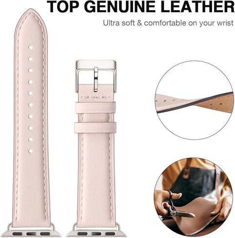 OMIU Square Bands Compatible with Apple Watch Band 38mm 40mm 41mm 42mm 44mm 45mm 49mm, Genuine Leather Wristband Starp for iWatch SE Series 9 8 7 6 5 4 3 2 1 Ultra for Women Men(Black/Black) in Kuwait