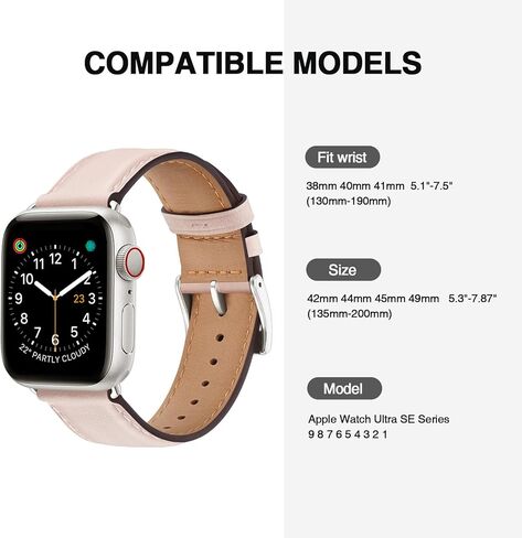 OMIU Square Bands Compatible with Apple Watch Band 38mm 40mm 41mm 42mm 44mm 45mm 49mm, Genuine Leather Wristband Starp for iWatch SE Series 9 8 7 6 5 4 3 2 1 Ultra for Women Men(Black/Black) in Kuwait