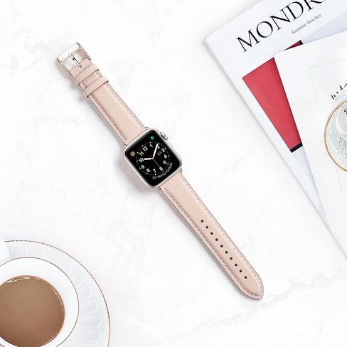 OMIU Square Bands Compatible with Apple Watch Band 38mm 40mm 41mm 42mm 44mm 45mm 49mm, Genuine Leather Wristband Starp for iWatch SE Series 9 8 7 6 5 4 3 2 1 Ultra for Women Men(Black/Black) in Kuwait