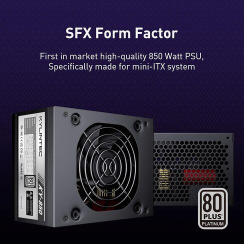 مصدر طاقة SFX850 850W SFX معياري بالكامل 80 Plus Platinum PSU مع مروحة هيدروليكية محسنة 80 مم ومكثفات يابانية. in Kuwait