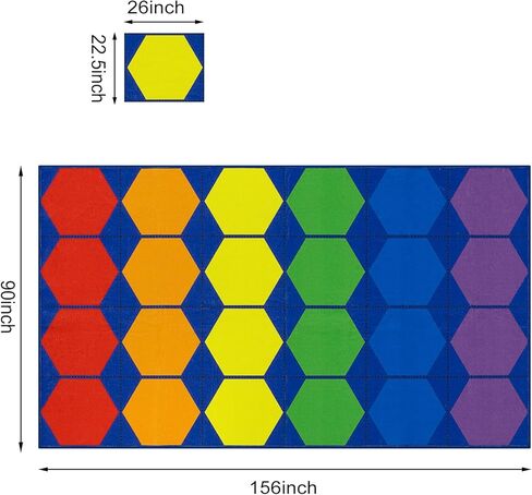 سجادة LIVEBOX السداسية للأطفال للفصول الدراسية، سجادة الفصول الدراسية قابلة للغسل للمدرسة والحضانة، سجاد ملون لمنطقة الفصول الدراسية للأطفال غير قابل للانزلاق لتعلم الرعاية النهارية، 13'x7'5 بوصة (مقاعد-24) in Kuwait