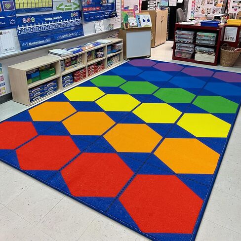 سجادة LIVEBOX السداسية للأطفال للفصول الدراسية، سجادة الفصول الدراسية قابلة للغسل للمدرسة والحضانة، سجاد ملون لمنطقة الفصول الدراسية للأطفال غير قابل للانزلاق لتعلم الرعاية النهارية، 13'x7'5 بوصة (مقاعد-24) in Kuwait