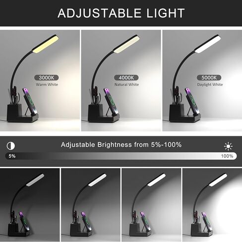Desk Lamp with Wireless Charger USB Charging Port, Eye-Caring Desk Lamp for Home Office with Pen Holder, Dimmable Table Lamps 3 Color Modes in Saudi Arabia